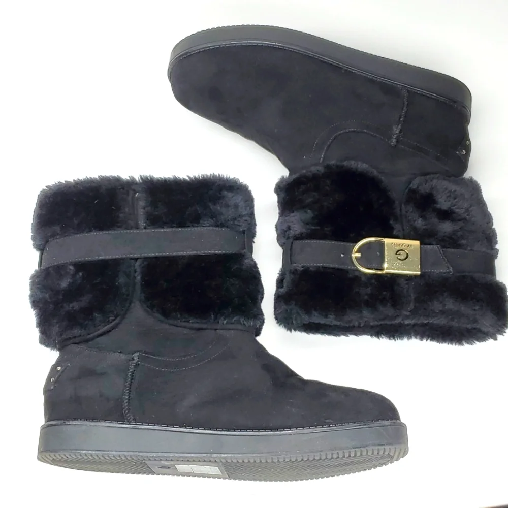 G By Guess Addalyn Black Faux Fur Ankle Strap Ankle Boot